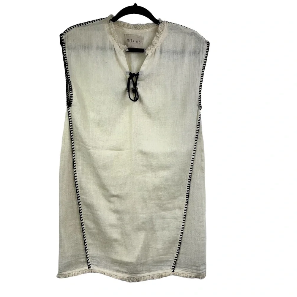 Moon River Blanket Stitch Shift Dress In Cream With Black Stitches Size Small - Picture 2 of 11